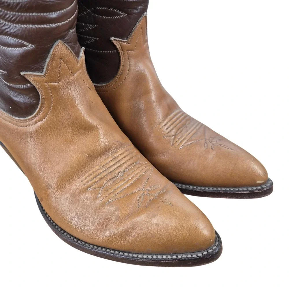 Tony Lama 6225 Vintage Two Tone Brown Leather Western Cowboy Boots Womens 8 D